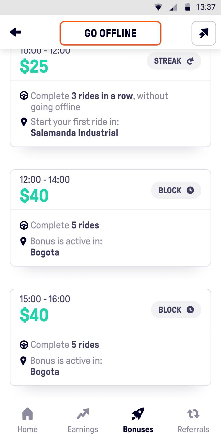 The Incentives list showing block and streak variations